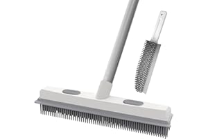 Jubor Floor Scrubing Brush, 2 in 1 Scrape and Brush with Long Handle 136cm, Heavy Duty Silicone Floor Scrub Brush, Telescopic Shower Scrubber for Cleaning Bathroom, Title, Kitchen, Patio, Garage