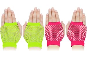 VOLLGUFEN 2 Paires Courts Sans Doigts Gants au néon Gants de poignet en Résille sans doigts Couleurs Néon