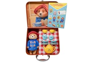 Rainbow Designs Paddington's Toy - Juego de té de 9 piezas para niños con tetera, tazas, platillos y azucarera, incluye juguete suave, maleta reutilizable y hoja de calcomanías