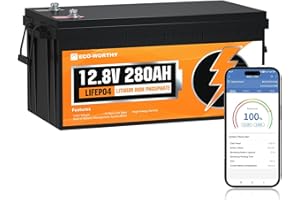 ECO-WORTHY Bateria LiFePO4 de 12 V y 280 Ah con Bluetooth, sistema de gestión de batería (BMS) de 200 A, protección contra baja temperatura y 15 000 ciclos como máximo, ideal como batería de coche de