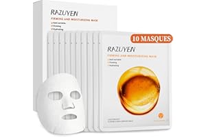 RAZUYEN Masque Anti Ride (10 Unité), Masque Hydratant Visage à l'Acide Hyaluronique, Peptide, Vitamine E Pour Anti-Age, Masque Tissu Visage Femme et Homme