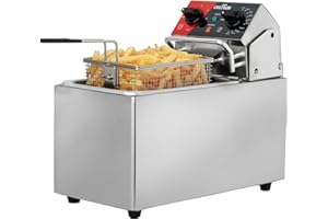 CROSSON Friggitrice Elettrica Professionale 4L 2000W Friggitrice a Olio Elettrica con Cestello e Coperchio,Riscaldamento Rapido,per Cucina Hotel Ristorante，serbatoio singolo da 4L