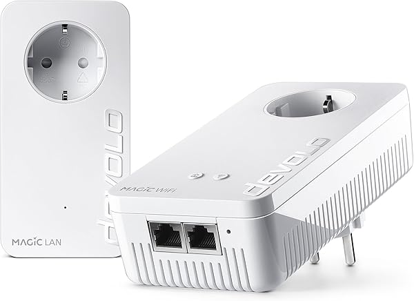 devolo Magic 2 WiFi next Starter Kit, WLAN Powerline Adapter, bis zu 2.400 Mbit/s, Mesh WLAN Steckdose, 2x Gigabit LAN Anschluss, dLAN 2.0, weiß - 1