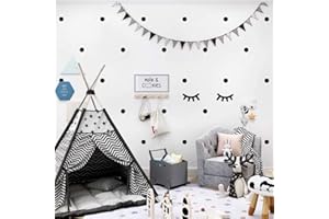 WandSticker4U®- Pegatinas de pared niños 140 x PUNTOS Y 2 x PESTAÑAS I dots negro cielo estrellado círculos I adhesivos pared decorativos habitación infantiles niña bebé salón dormitorios
