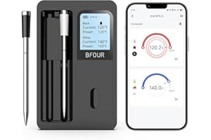 BFOUR Twin Fleischthermometer kabellos, 100m Bluetooth Grillthermometer mit großem LCD-Display, Smart Backofenthermometer für die Fernüberwachung von BBQ Grill, Backofen, wiederaufladbar