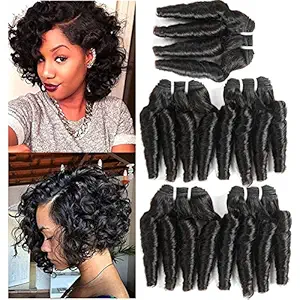 Molefi Brazilian Virgin Funmi Hair Bundles Spiral Curl Hair 5 Bundles Short Curly Weave 9A Unprocessed Brazilian Human Hair Extensions 50g/pc Full Head Natural Color (8inch 5Pcs)
