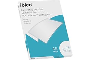 Ibico A5 Laminating Pouches, 150 Micron (2x75), High Document Protection & Durability, Pack of 100, Gloss Finish, Crystal Clear, 627314