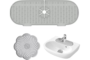 JTMKYO Tappetino per Rubinetto 1 Pezzo, Filtro di Scarico 1 Pezzo, Paraspruzzi per Lavandino in Silicone, Vassoio Gocciolatore per Lavandino (Grigio)