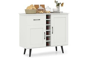 RELAX4LIFE Mobile Bar per Vino, Credenza con 2 Ante e 1 Cassetto, Porta Bottiglie da 6, Ripiani Regolabili, Credenza con Spazio per Vino per Cucina, Sala da Pranzo, Soggiorno