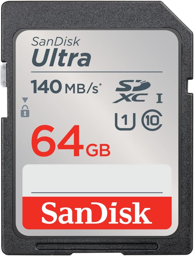 SANDISK Ultra SDXC Card 64GB (Memory Card with up to 140 MB/s read speeds, For Entry Level And Mid-range Compact Camera's, Full HD Video, UHS-I, Class 10, U1