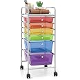 DOEWORKS Chariot de Rangement Métal avec Tiroir Chariot de Service 3 Niveaux Desserte Chariots Cuisine Chariots de Service Roulant pour Chambre Salle de Bain Bureau, Rose