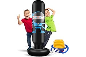 EIVONDA Sacco da Boxe Bambini 160cm Gonfiabile Ninja Sacco Boxe da Terra Bambino Sacco da Sabbia con Pompa ad Aria per Praticare MMA Karate Taekwondo e per Alleviare L'energia Repressa nei Bambini