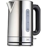 KHG Wasserkocher WK-1702 ES Edelstahl, 1,7 Liter, abwaschbarer Kalkfilter, Wasserstandsanzeige, Öffnen per Knopfdruck, Trocke