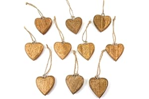 ‎MARZOON 10x Holz Anhänger Herz mit Juteband ca. 4,5 x 5cm, Dekohänger, Flache Holzherzen zum Hängen
