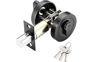 YOYIAG Round Deadbolt Lock: 35-55 mm Single Cylinder Deadbolt with 3 Keys, Modern Door Lock for Front, Entrance and Passage Doors (Black)