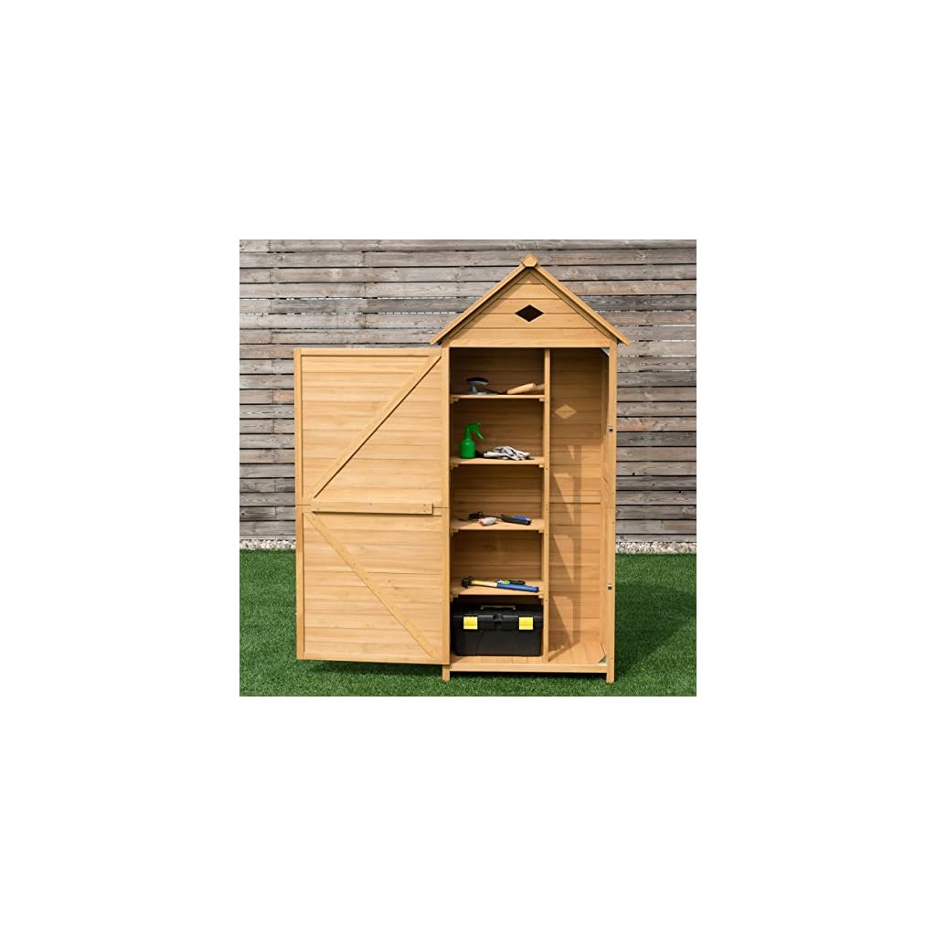 COSTWAY Gartenschrank Holz, Gerätehaus wetterfest, Geräteschuppen