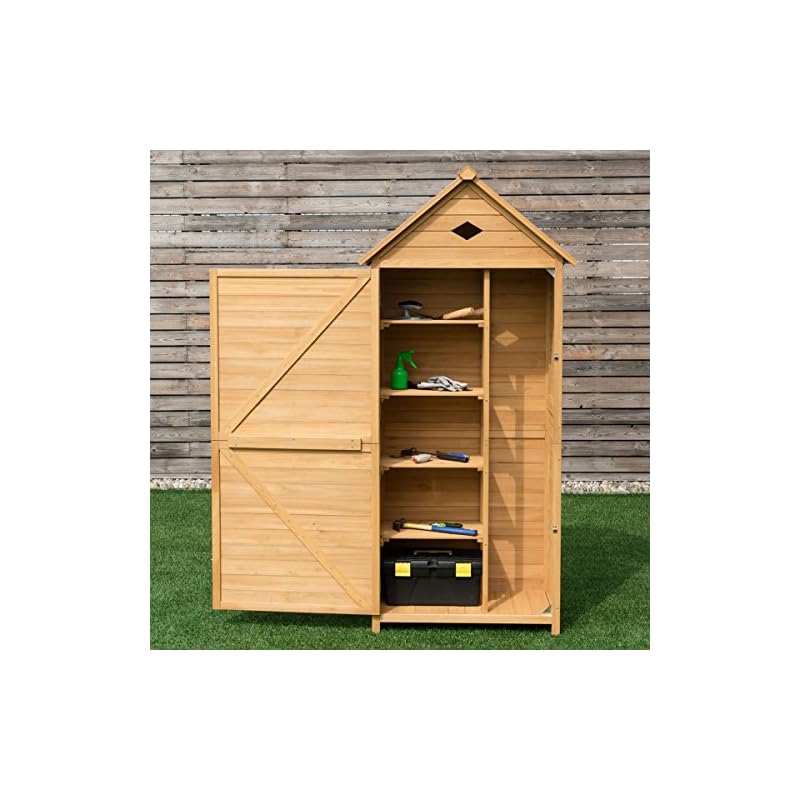 COSTWAY Gartenschrank Holz, Gerätehaus wetterfest, Geräteschuppen