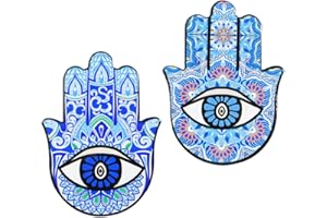 ABAODAM Amosfun 2 unids Hamsa mano decoración Fátima mano suerte cerámica azul mal de ojo buena suerte bendición regalo turco Feng Shui hogar coche decoración