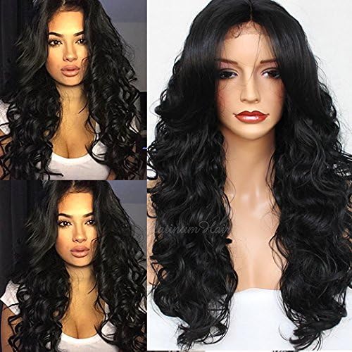 PlatinumHair Black Body Wavy Hair Wigs Synthetic lace Front Wig Heavy Density For Black Women 24Inch