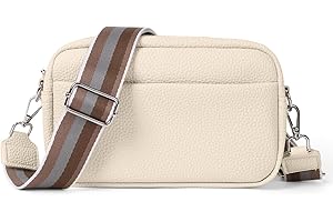 DKIIL NOIYB Crossbody Bag for Women, Small Genuine Leather Women's Cross-body Bags White Crossbody Camera Bag Removable Wide Strap Shoulder Bag Purse