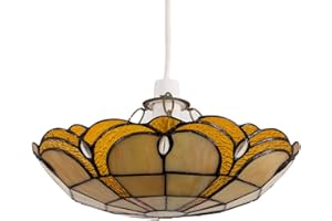 MiniSun | Tiffany Style Amber Jewelled Glass Uplighter Design Ceiling Light Shade | Pendant Lights, Home Décor & Improvement Essential | Includes 6W LED Bulb [3000K Warm White] | 300mm Shade Width
