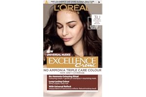 L'OREAL PARIS L'Oréal Excellence Nudes 3U Universal Dark Brown: 100% Grey Coverage, Flattering Reflect for All Hair Types. Achieve a natural-looking dark brown with a subtle, universal reflect that enhances.