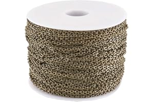FASHEWELRY 100m/roll Antique Bronze Iron Link Chain 3x2mm Unwelded Flat Oval Cable Chains for Necklace Jewellery Accessories DIY Making