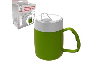 Dr. Bone's Therapeutics ® Mug with Internal Cone with Spouted Lid with Small Opening, Spill-Proof, Drinking aid, Thermo Mug, Feeding Cup Drinking Aid Adult Drinking Cup Sippy Cup 140 ml (Green)