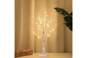Probuk Led Birch Tree with Lights 60cm/2FT Lighted Birch Tree with 24 Warm White LED Lights,Battery/USB Operated Tabletop Decoration Led Twig Bonsai Tree for Home Party Christmas Wedding Easter