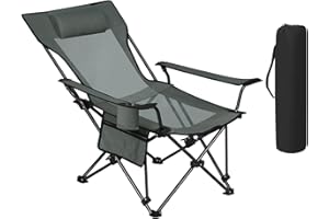 WOLTU Silla Camping Plegable, Tumbona Respaldo Reclinable, Plegable, Silla Exterior Portátil y Ligera, para Pesca, Jardín, Playa, Carga de 150 kg, Gris