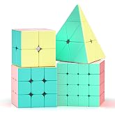 ROXENDA Speed Cube Set, 2X2 3X3 4X4 Pyramid Cube Speed Cubes - Easy Spin &amp; Smooth Play, 4 Pack (Classical)