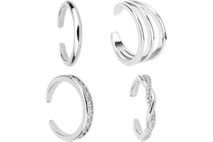 FveVqe 4PCS Toe Rings for Women, Adjustable Toe Rings Set, Toe Ring with CZ Crystal Twist Design, Silver Toe for Women, Open Band Summer Beach Jewelry, Minimalist Knuckle Rings Party Gifts