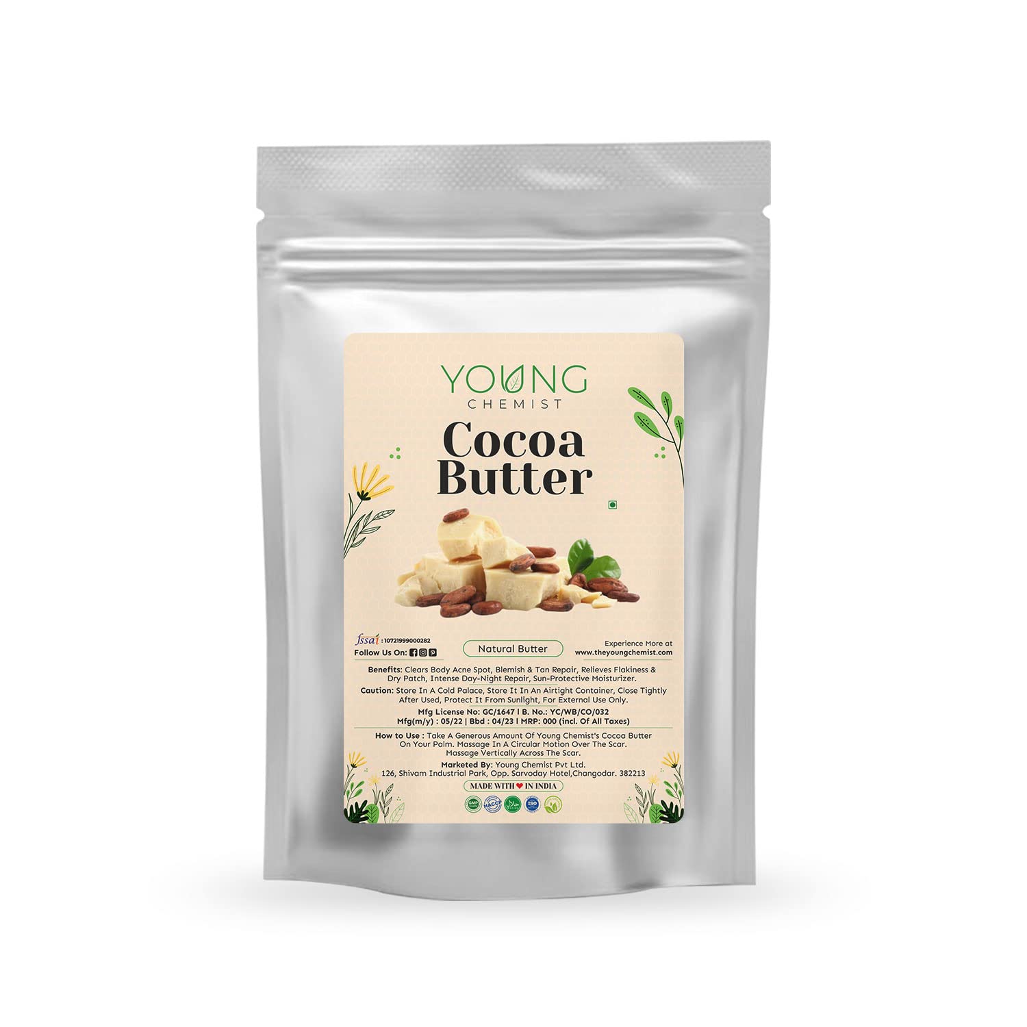 YOUNG CHEMIST Natural Refined Cocoa Butter For Personal Care, Skin And Hair Health, Moisturization, And, Body Massage For Men