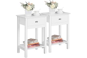 Yaheetech Set 2 Comodini Bianchi in Stile Shabby Chic Comodino Camera da Letto Moderni 40 x 30 x 61 cm con Cassetto e Ripiano in Legno e MDF Tavolini Soggiorno Laterale da Divano Salotto