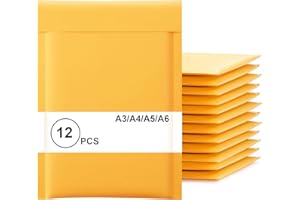 AGOBUHE 12 Pcs Padded Envelopes A4, Self-Seal Bubble Mailers Bags Postal Wrap Envelope Cushioned Protective Packaging, Yellow Bubble Envelopes for Shipping, Mailing, Packaging 240 * 320 mm