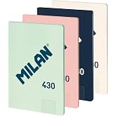 MILAN Pack of 4 A4 Glued Notebooks, Squared Paper (5 x 5 mm), 48 Sheets of 95 g/m&sup2;, Rubber Collection MILAN 430