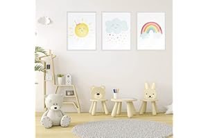 DNGH Quadri Cameretta Bambino Poster Cameretta Bambini Cartone Animato Sole Nuvola Arcobaleno Poster per Neonato Ragazzi Ragazze Bambini Soggiorno Camera da Letto Decorazione da Parete (Colore)