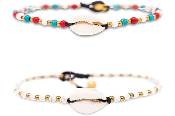 Made by Nami Bracelet de Cheville Femme Fille Surfeur Perles Fête Plage Fait Main Goa Hippie Chevillère Multicolore Oriental