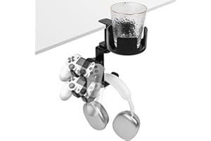 ikkle Supporto Per Cuffie, Supporto Per Cuffie da Scrivania, Supporto Per Controller Con Morsetto da Scrivania 3 in 1, Supporto Per Tazza Sostituibile Per Giochi Per PC