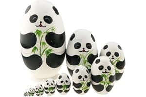 Winterworm Set 10 Pcs Cute Panda Egg Shape Wooden Stacking Toy Handmade Nesting Dolls Animals Matryoshka Doll Babushka Dolls Panda Stuff Easter Egg For Kids