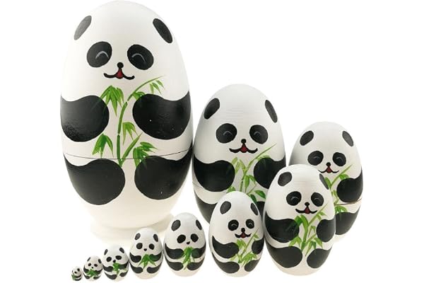 Lot de 10 poupées gigognes en Bois en Forme d'œuf de Panda, Jouets empilables Faits à la Main, poupées Matrioshka, poupées Babushka, œufs de Pâques pour Enfants, Panda, Jouet Panda