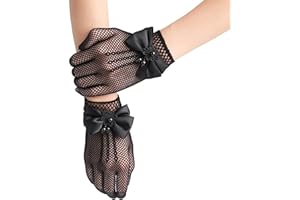 AGD LIGHTS Flower girl gloves, Children's princess dress mesh bowknot gloves, Stage performance wedding flower girl pure pink thin gloves, Pearl mesh stretch gloves