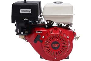 HUKAIL Motore a benzina da 15 CV a 4 tempi, motore Go-karts, motore singolo cilindro con raffreddamento ad aria, 9700 W, 420 CC, 3600 giri/min, motore a fune, con funzione di allarme dell'olio,