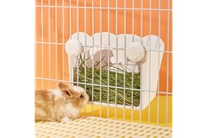Misyue Rabbit Hay Feeder for Cage, Hanging Feeding Hay Rack for Small Animals Rabbit, Dwarf Rabbit, Guinea Pig (White)9.84x7.87x4.72 Inch