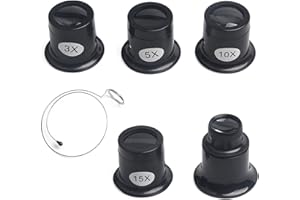 KETTION 5 Stück Uhrmacherlupe 3x/5x/10x/15x/20x Juwelierlupe Mit Lupe Stahlring Uhrmacher Auge Okular, Lupenbrille Monokular für Schmuck Diamanten Uhr