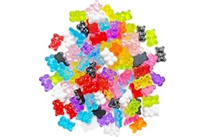 Borsgye 100 Stück Kunstharz Bären Gummibärchen Cabochons Resin Bär Anhänger Perlen Verzierungen Bären Süßigkeiten Harz Gummi Bärchen Bunt Cartoon Bär für DIY Brosche Dekoration Handyhülle Zubehör
