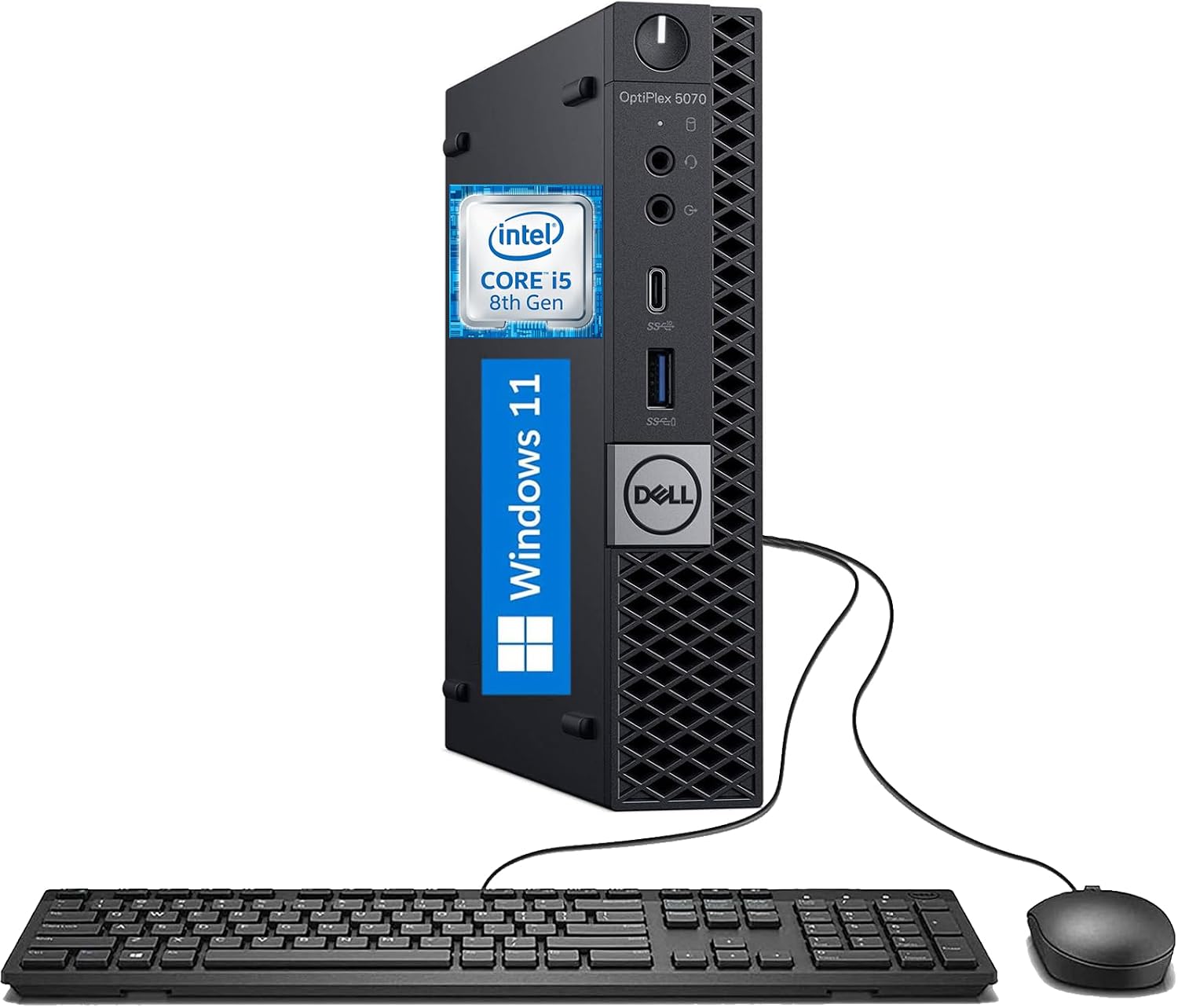 Dell OptiPlex 5070 Mini PC Windows 11 Pro, Intel Core i5-8500T, 8 GB de RAM, SSD de 256 GB, soporte 4K, DisplayPort, teclado QWERTY de EE. UU