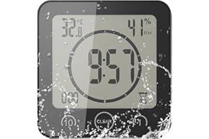 YUNYODA Digitale Duschuhr, LCD, wasserdicht, Digitale Uhr für Badezimmer, mit Saugnapf, Alarm, Luftfeuchtigkeit, Countdown für Dusche, Küche