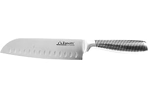 Zanetti, Coltello Santoku Modello Ultra, Coltello Acciaio Inox, Lama 18 cm, Spessore 2.5 mm, Coltello Cucina, Coltello Santoku Giapponese, Manico Vuoto Acciaio Inox
