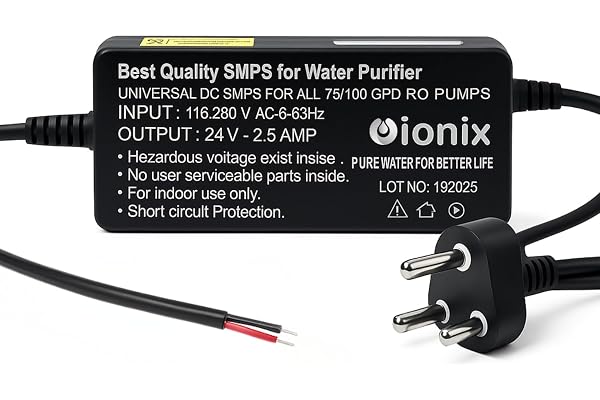 IONIX SMPS 24V 2.5A Power Supply Adapter for RO Water Purifier 2 Years Warranty Compatible with 75/100 GPD RO Pumps Universal Input 110-280V Short Circuit Protection High Efficiency